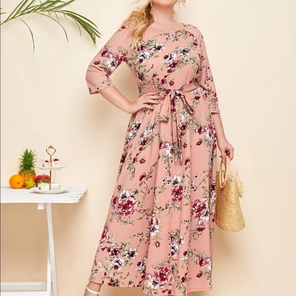 Boho green  floral print belted maxi dress - Picture 7 of 11